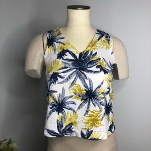 Dottie Mustard Yellow Navy Tropical Textured Top Sz L Tropical Vacation